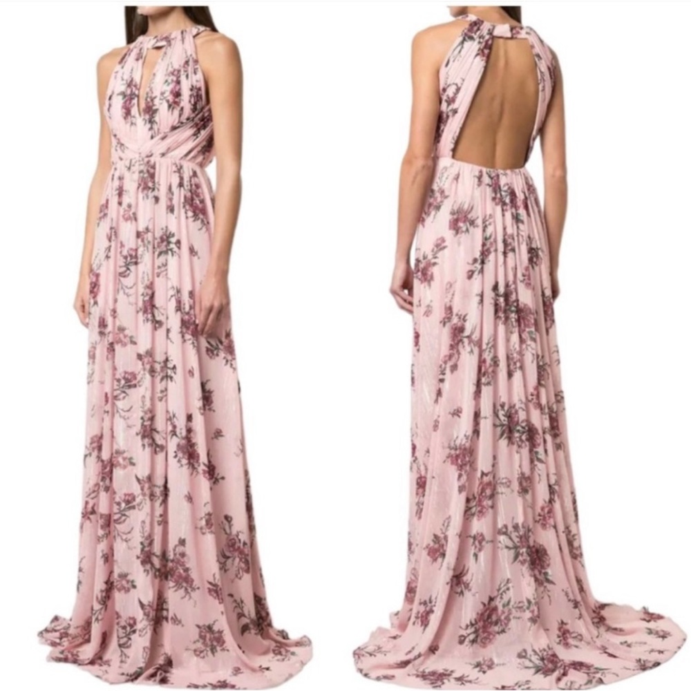 NWT Marchesa Notte Bridal Bridesmaid Chiffon Pink Floral Halter Maxi Dress